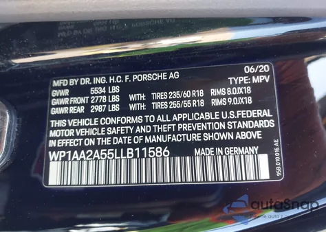 2020 Porsche Macan z USA, uszkodzony, nr VIN WP1AA2A55LLB11586